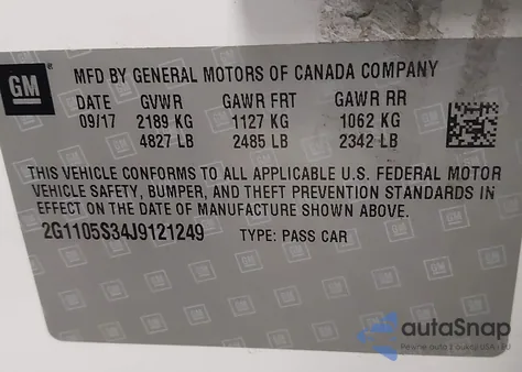 2018 Chevrolet Impala 1Lt z USA, uszkodzony, nr VIN 2G1105S34J9121249